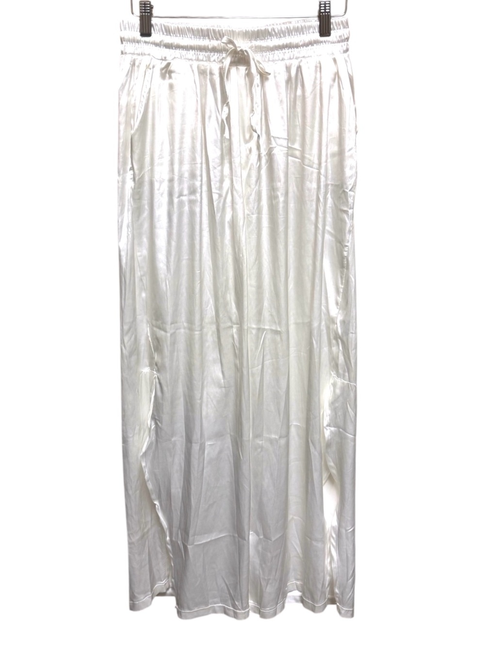 Summer Weatherly White Satin/Silk Blend Lauren Wide Leg Pants Sz L NEW